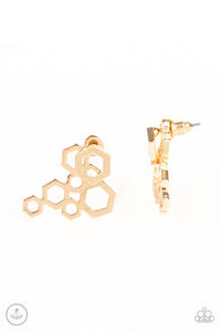 Six-Sided Shimmer - Gold Post Earrings