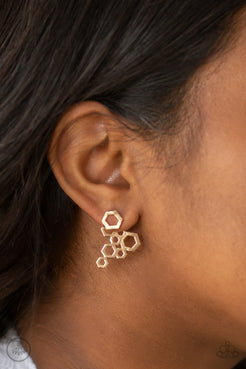 Six-Sided Shimmer - Gold Post Earrings