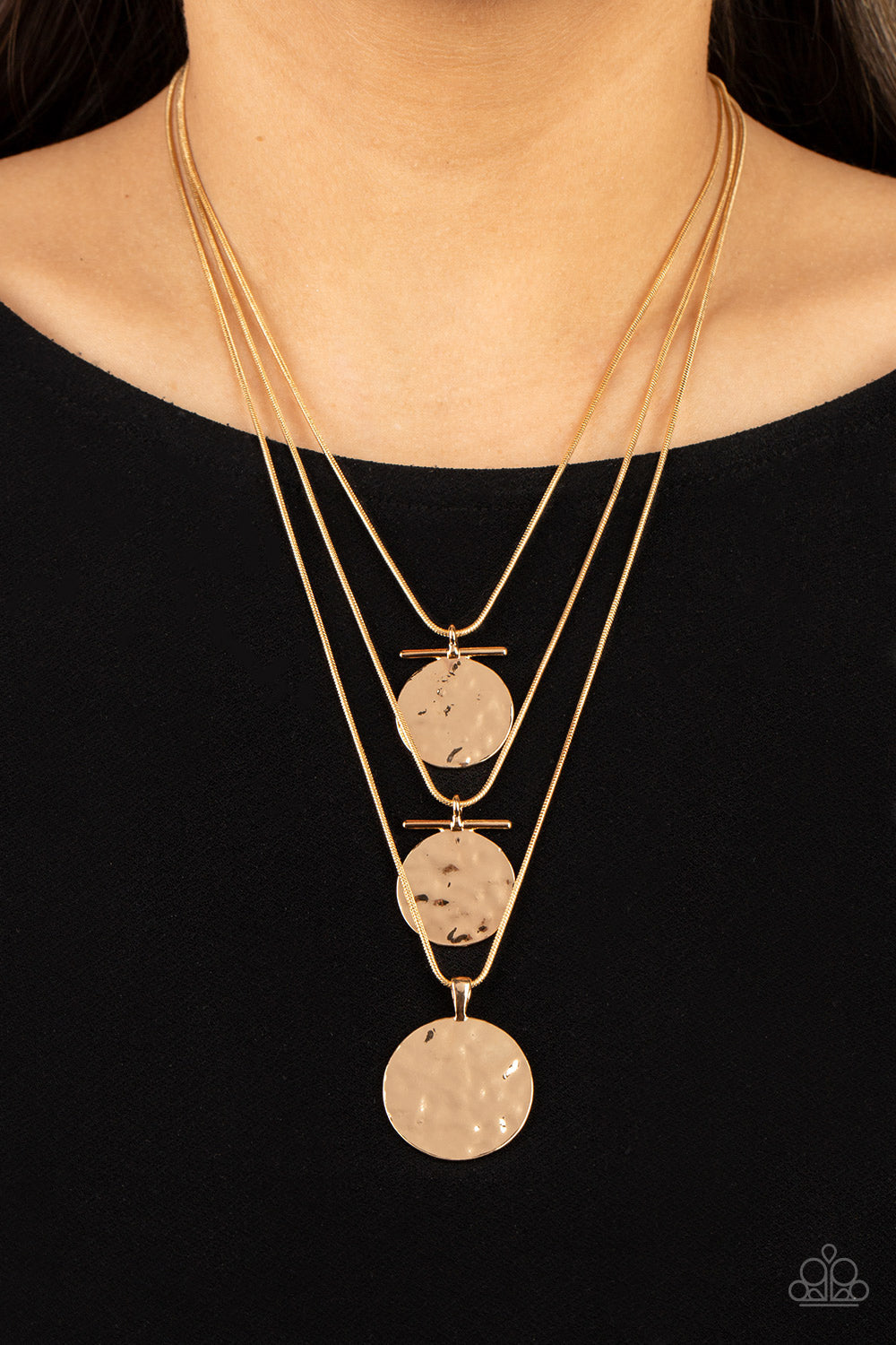 Dizzying Discs-Gold Necklace-Paparazzi Accessories