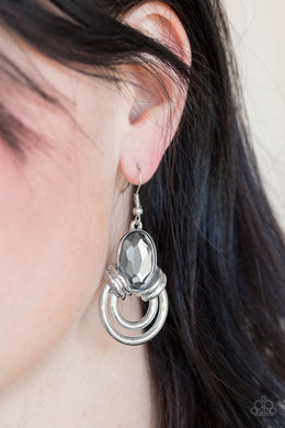 Paparazzi Real Queen - Silver Gem - Shimmery Silver Hoop Earrings - SC Bling Boutique