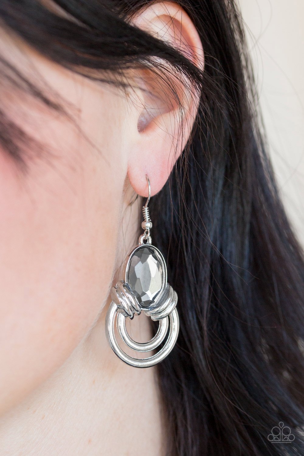 Paparazzi Real Queen - Silver Gem - Shimmery Silver Hoop Earrings - SC Bling Boutique