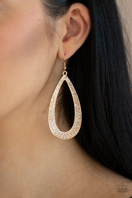 Paparazzi Diamond Distraction - Gold - White Rhinestones - Teardrop Earrings - SC Bling Boutique