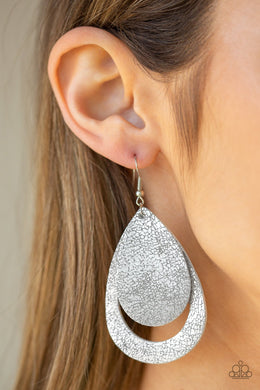 Fiery Firework - Silver LEATHER - Teardrop Earrings - SC Bling Boutique