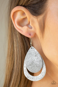 Fiery Firework - Silver LEATHER - Teardrop Earrings - SC Bling Boutique