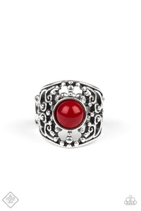 Paparazzi On An Adventure - Red - Silver Studded Filigree Ring - SC Bling Boutique