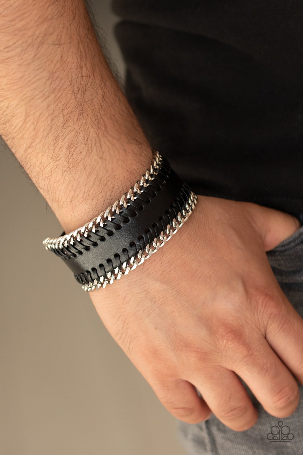 Paparazzi Got Grit? - Black - Silver Chains - Edgy Snap Bracelet - SC Bling Boutique