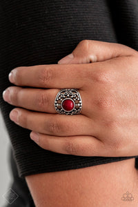 Paparazzi On An Adventure - Red - Silver Studded Filigree Ring - SC Bling Boutique