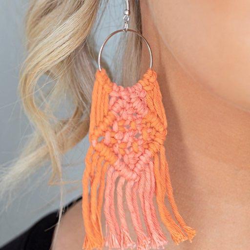 Macrame Rainbow Orange Earring - SC Bling Boutique